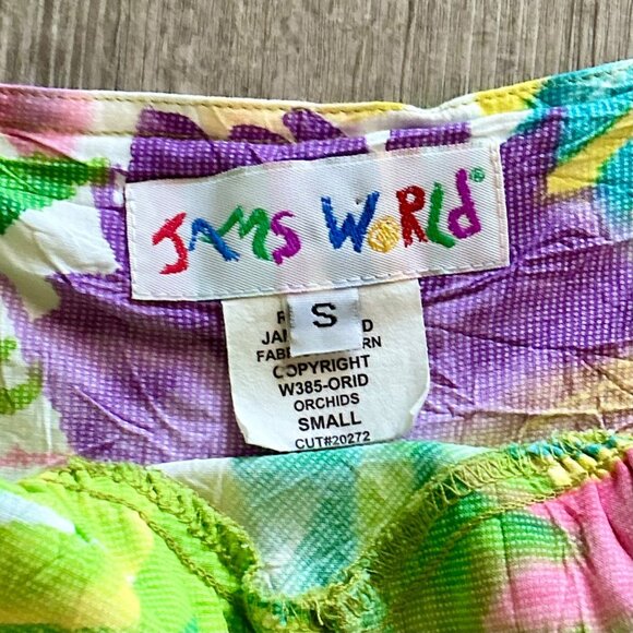 Vintage Jams World Tropical Orchid Floral Midi Sun Dress + Ribbon Hem Detail - Picture 12 of 12